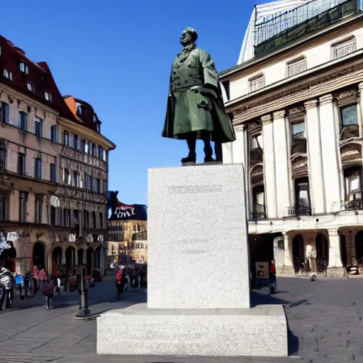 Image similar to a statue of otto von bismarck in the middle of a city square in america.