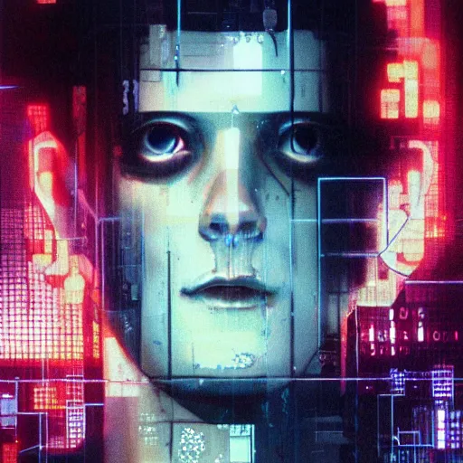 Image similar to Corto from the novel Neuromancer, washed up ex soldier, portrait shot, wires, cyberpunk, movie illustration, poster art by Drew Struzan