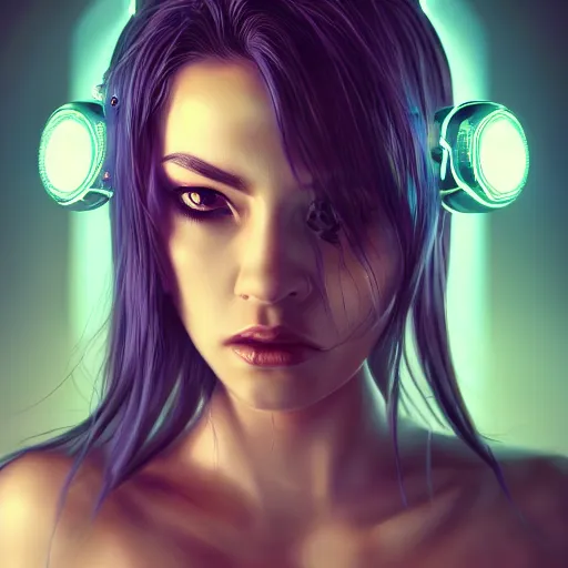 Image similar to realistic detailed portrait of Cyberpunk woman, portrait, Cyberpunk, Sci-Fi, science fantasy, glowing skin, full body, beautiful girl, extremely detailed, sharp focus, model