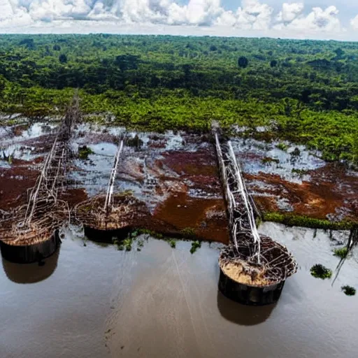 Image similar to oil company executives making money from destroying and polluting the amazon forest