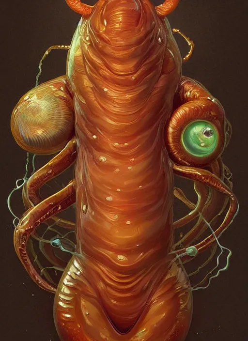 Image similar to far away, full body shot of elon musk as slimy mollusk anthropomorphic character, drool, wide angle, intricate, elegant, highly detailed, digital painting, artstation, concept art, wallpaper, smooth, sharp focus, illustration, art by artgerm and greg rutkowski and alphonse mucha