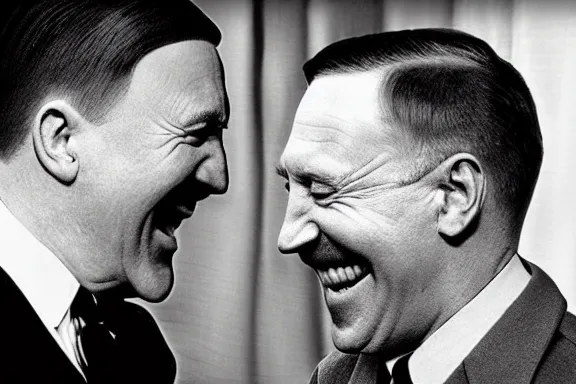 Image similar to “ very very intricate photorealistic photo of hitler and joe biden laughing together, detailed natural lighting, award - winning crisp details ”