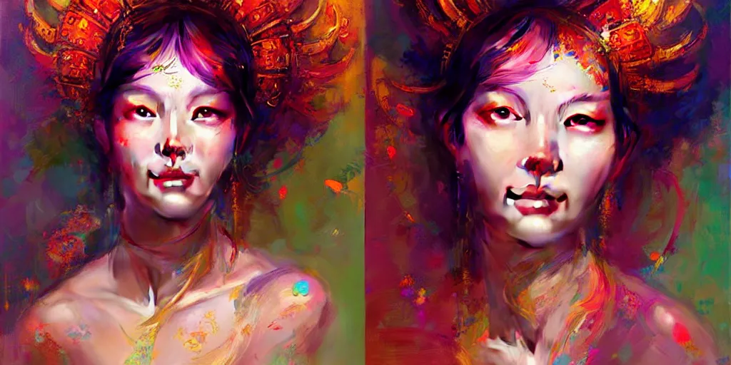 Image similar to Psychedelic portrait of a smiling Goddess by Stanley Artgerm Lau, Ruan Jia and Fenghua Zhong