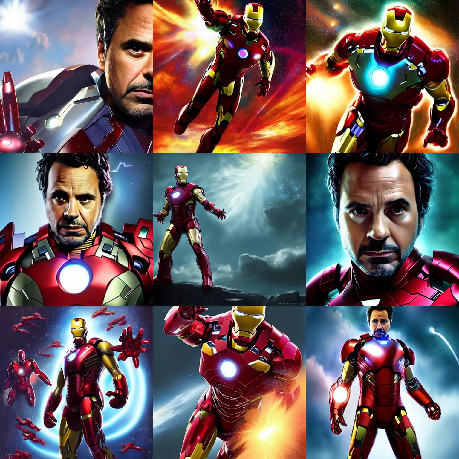 Prompt: photorealistic art of Mark Ruffalo as iron man, dynamic lighting, space atmosphere, hyperrealism, stunning visuals