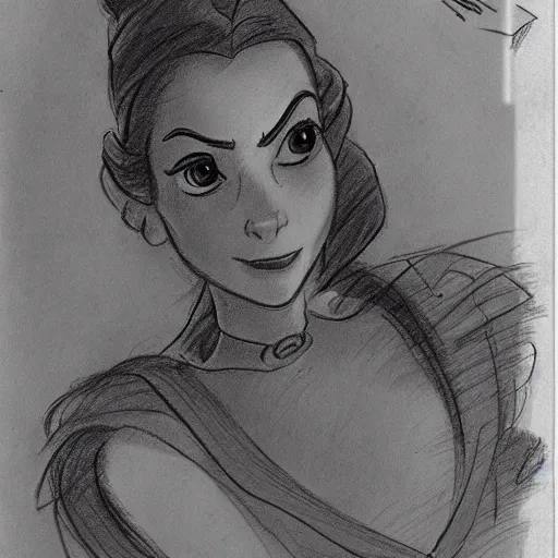 Image similar to milt kahl sketch of princess padme from star wars episode 3