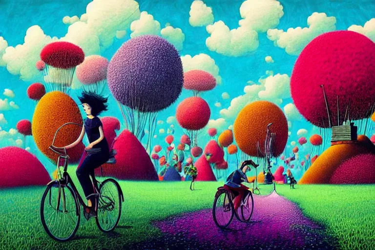 Image similar to surreal glimpse into other universe, riding beca malacca, summer morning, very coherent and colorful high contrast, art by!!!! gediminas pranckevicius!!!!, geof darrow, floralpunk screen printing woodblock, dark shadows, hard lighting, stipple brush technique,