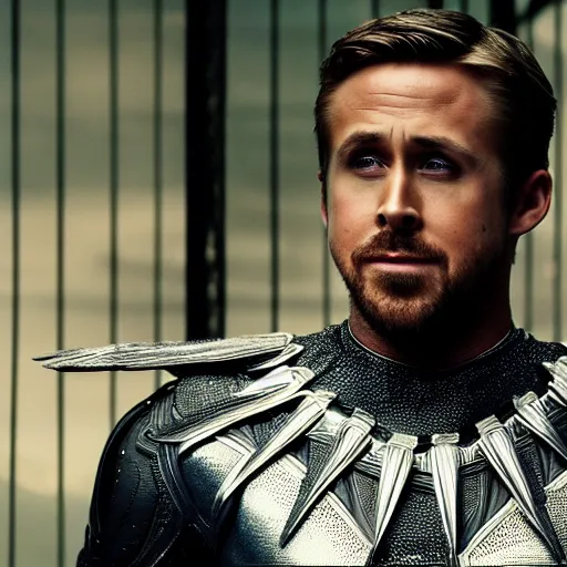 Image similar to ryan gosling as black panther, 4 k, high detail, high - resolution photograph, professional photography, ultra - detail