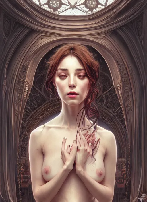 Prompt: sansan suicide realistic,, surealism, aesthetic, shiny, fantasy, intricate, elegant, extremely higly detailed, digital painting, artstation, body symmetrical anatomy, baroque, concept art, photoshop, krita, smooth, sharp focus, full body focus, illustration, digital painting, art by artgerm and greg rutkowski and alphonse mucha