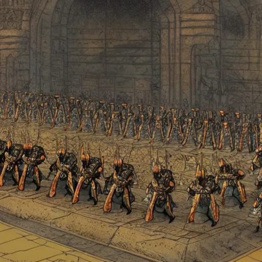 Image similar to illustration. a billion psykers lined up to be sacrificed to the emperor.