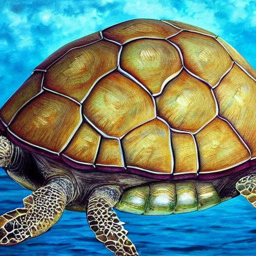Prompt: Realm in a shell of a turtle in the sea, fantasy, oil painting, extra detailed