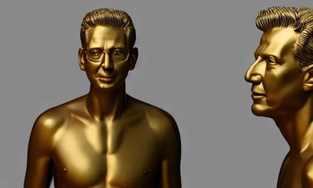 Image similar to gold statue of jeff goldblum, 3 d render, 8 k, octane render, cycles render, unreal engine