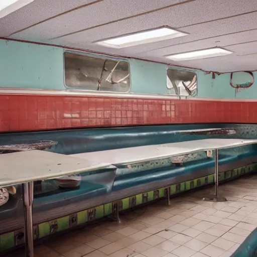 Image similar to an abandoned 1 9 5 0 s diner, pristine condition, kenopsia