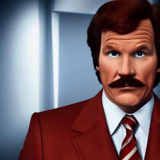 Image similar to an award winning cinematic still of Ron Burgundy, 16k hyper realistic photograph, centered, dramatic lighting