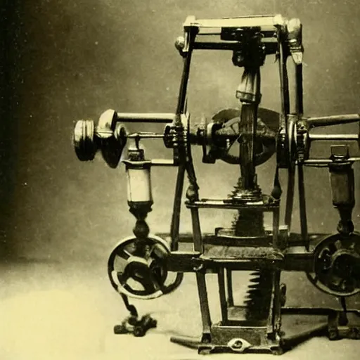 Image similar to grainy 1800s photo of a mechanical apparatus used to generate holograms