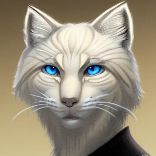Prompt: sketch of white anthropomorphic lynx cat, portrait by Les Edwards, furry fantasy art, 4k, trending on artstation