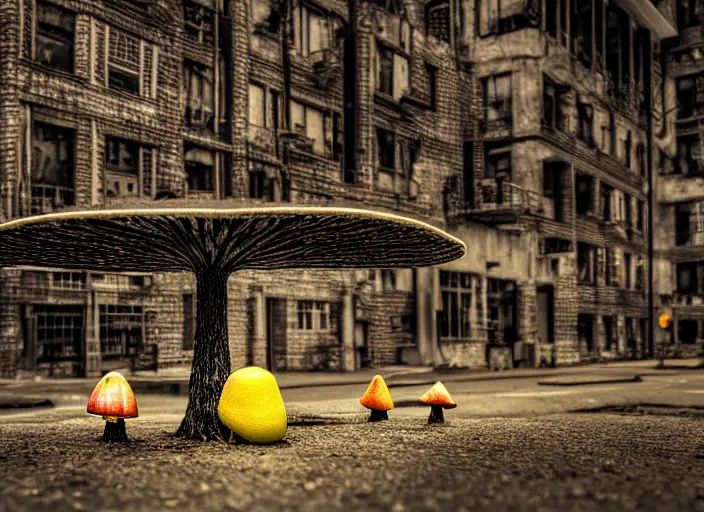 Image similar to nuclear mushroom in the city . Horror dystopia style. Highly detailed 8k. Intricate. Nikon d850 300mm. Award winning photography.