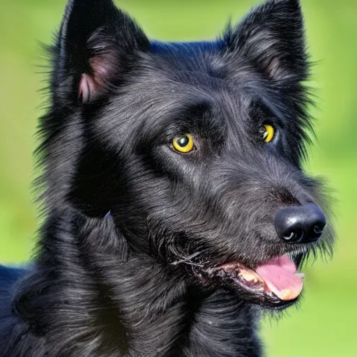 Image similar to portrait of a black wolfhound, beautiful, hyper realistic, highly detailed