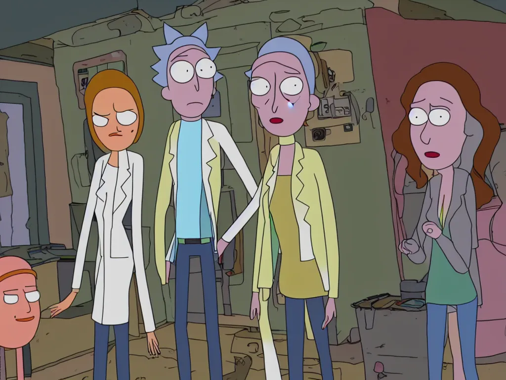 Image similar to a still from a female version of rick and morty