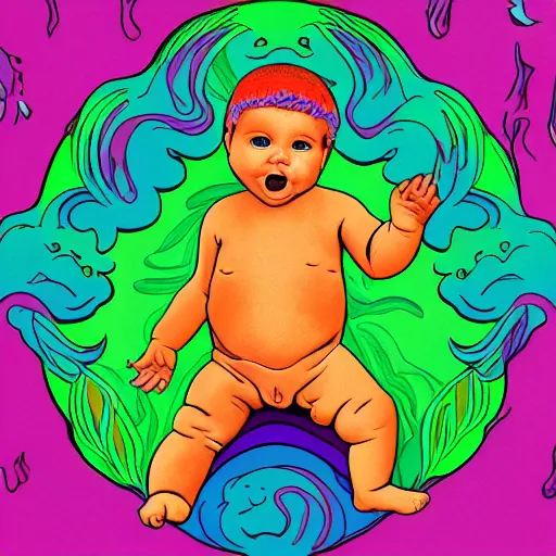 Image similar to stoner baby, psychedelic rock album art, masterpiece