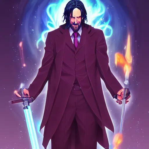 Image similar to anime portrait of John WIck as a shaman yedi using dark force to eliminate trump as an anime antagonist by Stanley Artgerm Lau, WLOP, Rossdraws, James Jean, Andrei Riabovitchev, Marc Simonetti, and Sakimichan, trending on artstation