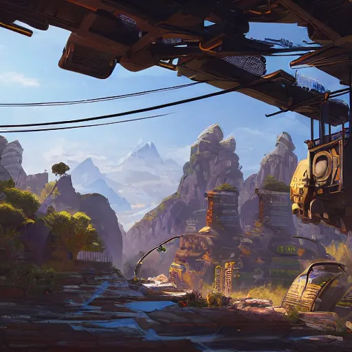 Image similar to advanced power source with power lines from apex legends in a pleasant urban setting surrounded by families, art station, ultra hd, soft light, overhead sun, ultra hd, art station