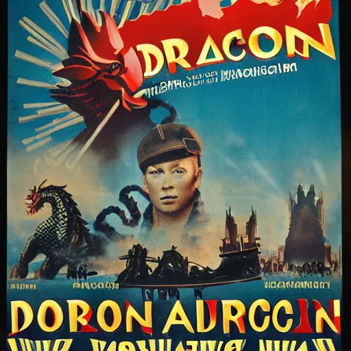 Image similar to poster for movie about Dragon Invasion of Moscow,