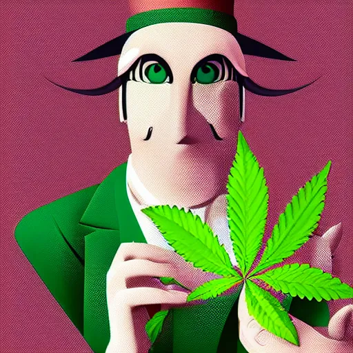 Image similar to portrait of a friendly cannabis character. octane kawaii 4 k render by eyvind earle, award winning political candidate australian