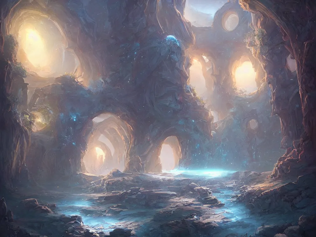 Image similar to ancient portal to another world, painting by Jordan Grimmer,