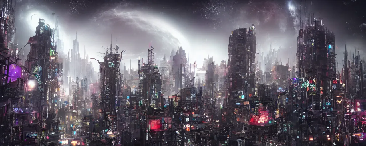 Image similar to ühoto of a black hole is destroying a gothic cyberpunk City