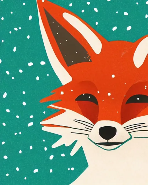 Prompt: stylized fox in minimal winter woodland scene. gouache style. threadless contest winner. greenscreen background. 5 0 mm
