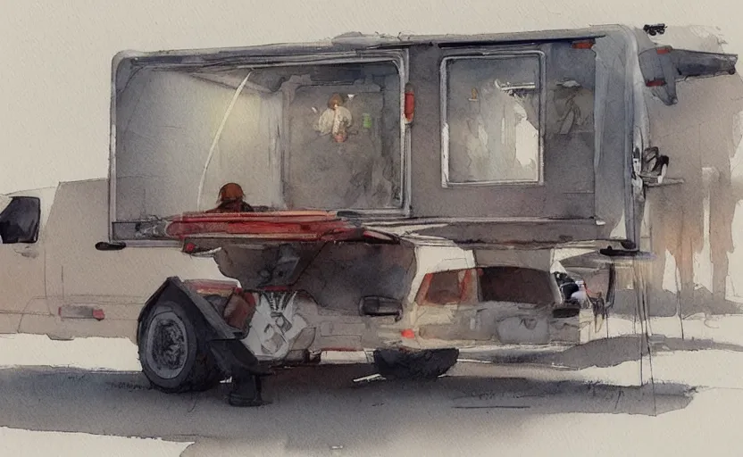 Image similar to concept art of a trailer, pinterest, artstation trending, behance, watercolor, by coby whitmore, silver, laser light,