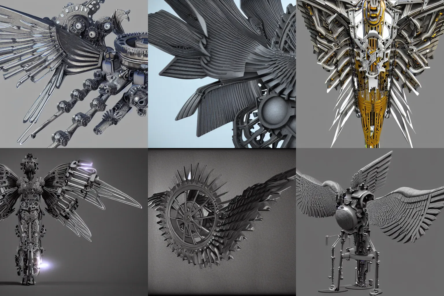 Prompt: 3D render of mechanical angel wing powered by gears and pistons, digital art