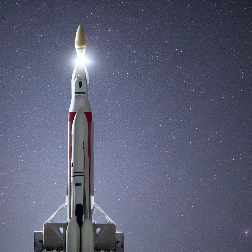 Prompt: apollo rocket closeup in the night sky with the full moon