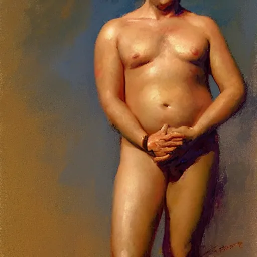 Image similar to Stephen Fry with a flabby body type, painting by Gaston Bussiere, Craig Mullins