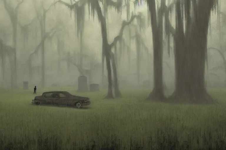 Prompt: scene from louisiana swamps, graveyard, voodoo, artwork by tim eitel