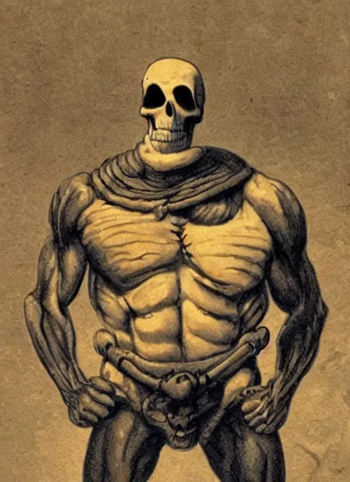 Prompt: old photo of an overweight skeletor