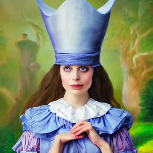 Image similar to A portrait of Alice from Wonderland, oil painting, majestic, detailed, high resolution