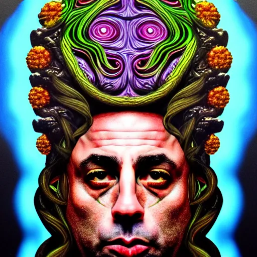 Prompt: an extremely psychedelic portrait of joe rogan as medusa, surreal, lsd, face, detailed, intricate, elegant, lithe, highly detailed, digital painting, artstation, concept art, smooth, sharp focus, illustration