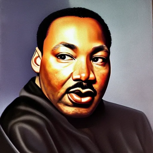 Prompt: hyper realistic oil painting martin luther king in the style of caravaggio