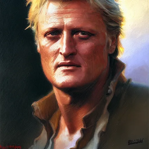 Image similar to detailed portrait of rutger hauer, spring light, painting by gaston bussiere, craig mullins, j. c. leyendecker