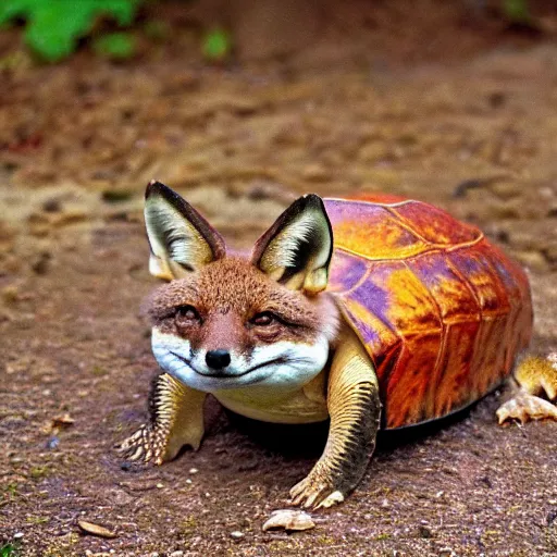 Image similar to mixture between a turtle and a fox, fox turtle hybrid, national geographic, photo, distance shot,