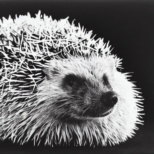 Prompt: Portrait of someone being half human, half potato, half hedgehog, photograph by Annie Lebowitz, very detailed, black and white, 35mm