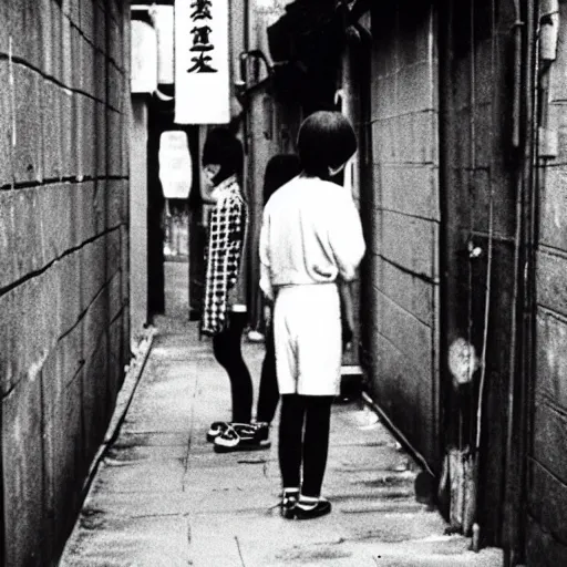 Prompt: 1 9 8 0 s photo of japanese teenagers in an alleyway on mdma