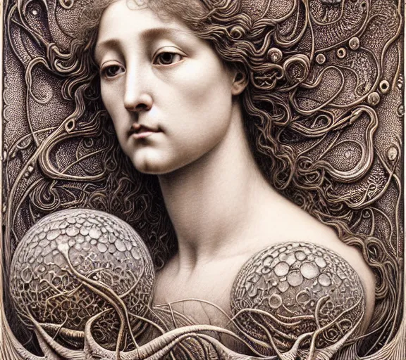 Image similar to detailed realistic beautiful moon goddess face portrait by jean delville, gustave dore, iris van herpen and marco mazzoni, art forms of nature by ernst haeckel, art nouveau, symbolist, visionary, gothic, neo - gothic, pre - raphaelite, fractal lace, intricate alien botanicals, ai biodiversity, surreality, hyperdetailed ultrasharp octane render