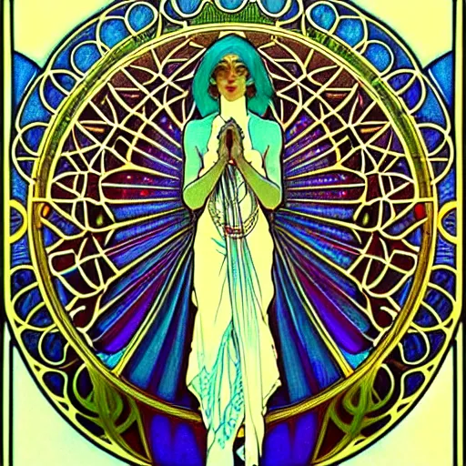 Image similar to psychedelic sacred geometry, intricate, sophisticated, ultra realistic, incredibly detailed, diagram, illustration, trending on artstation, art by alphonse mucha