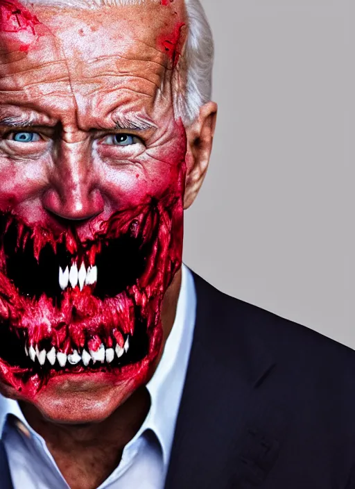 Image similar to hyper realistic ultra realistic horror terror dimensional photo furious glowing red eyes biden, high quality photo, detailed , 8k