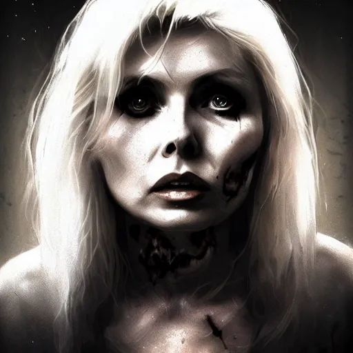 Prompt: portrait of young debbie harry as a zombie, 7 days to die zombie, fine art, award winning, intricate, elegant, sharp focus, cinematic lighting, highly detailed, digital painting, 8 k concept art, art by guweiz and z. w. gu, masterpiece, trending on artstation, 8 k