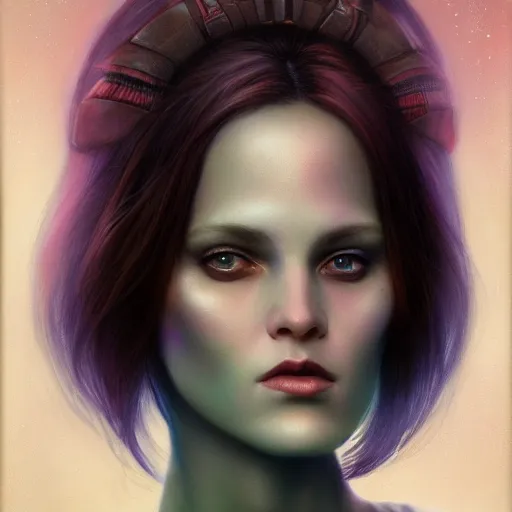 Image similar to a beautiful portrait of a galaxy goddess by Jim Burns and Tom Bagshaw, Trending on Artstation, nebula background