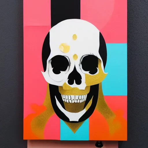 Prompt: Skull with Gold teeth Painting by Sachin Teng, asymmetrical, Organic Painting , Matte Painting, geometric shapes, hard edges, graffiti, street art,:2 by Sachin Teng:4