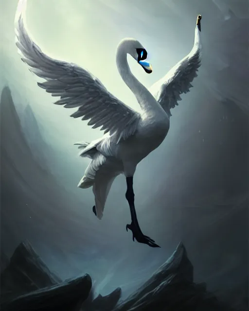 Image similar to Swan, Anthropomorphized, Angelic, Magical, Priest, D&D, artstation, fantasy, magic the gathering artwork, cinematic lighting, centered, symmetrical, highly detailed, digital painting, , concept art, smooth, sharp focus, illustration, volumetric lighting, epic Composition, 8k, art by Akihiko Yoshida and Greg Rutkowski and Craig Mullins, oil painting, cgsociety